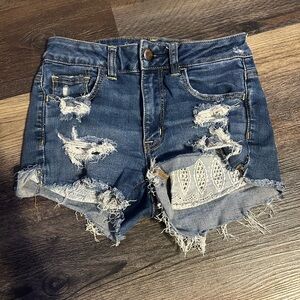 American Eagle Outfitters Blue Distressed Jean Shorts